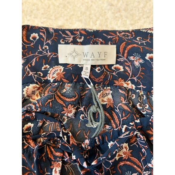 WAYF Blouse Women's Floral Peasant Size Small Navy Sheer Long Sleeve NWT - Picture 6 of 9